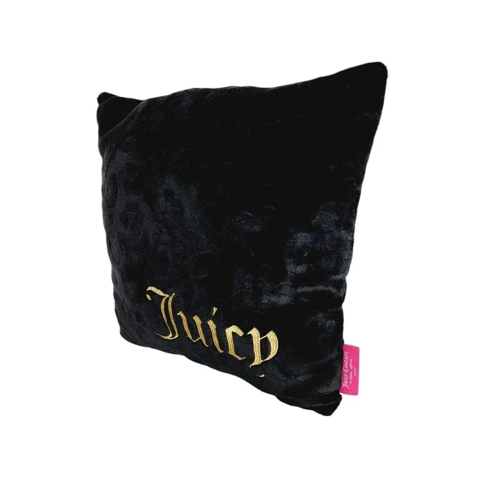 VTG Y2K Juicy Couture Black Velour Velvet Metallic Gold Embroidered Toss Pillow